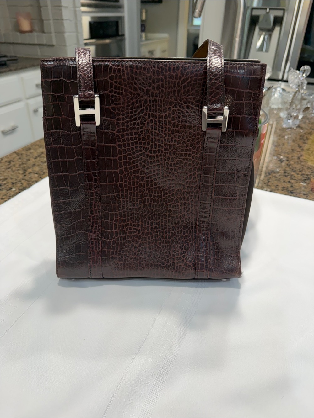 Vintage Giani Bernini Burgundy Croc-Embossed Leather Tote Bag – Silver H Hardwar